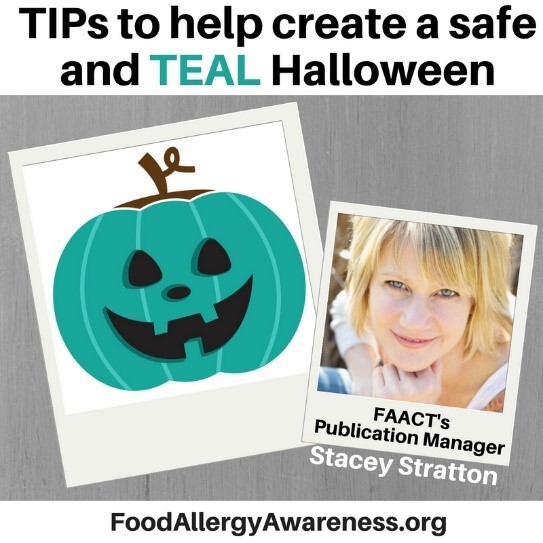 "TIPs to help create a safe and TEAL Halloween" with teal pumpkin and FAACT's Publication Manager